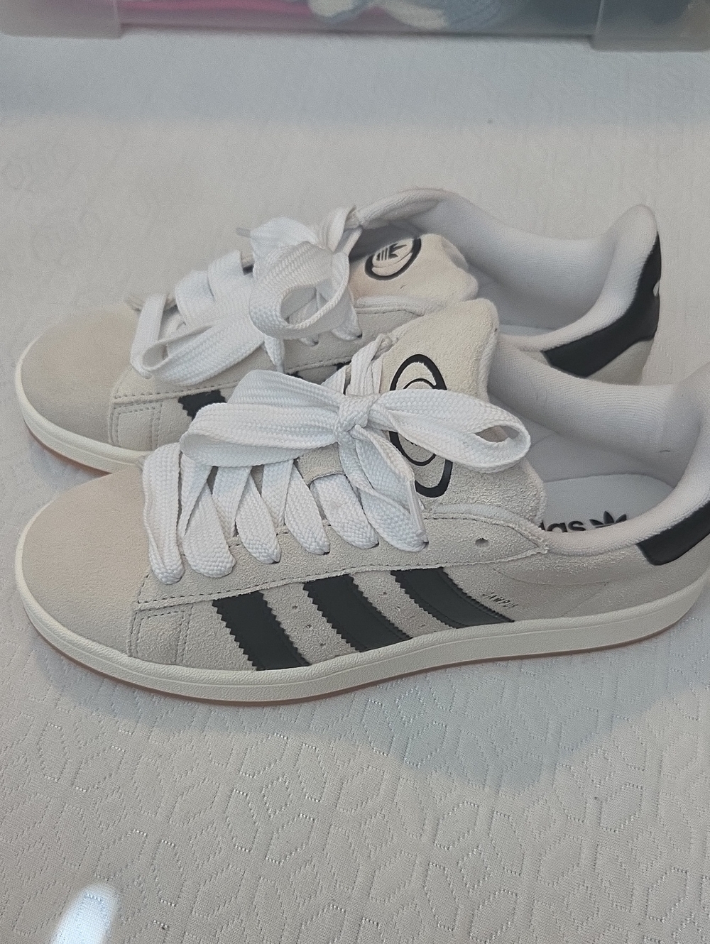 Adidas Campus White Suede Sneakers with Black Stripes